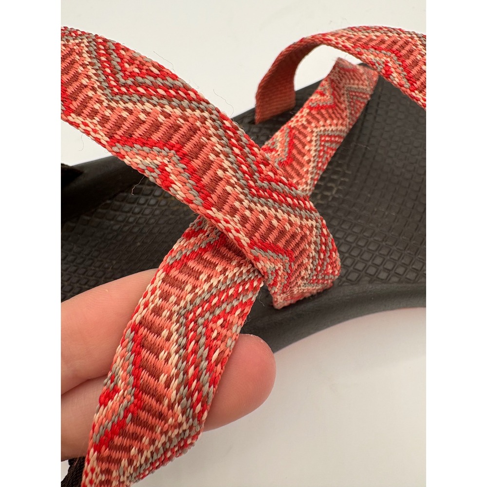 Chaco Z Cloud 2 Womens Sandals Size 11 Red Orange Chevron‎ Strappy Toe Loop - Picture 2 of 10